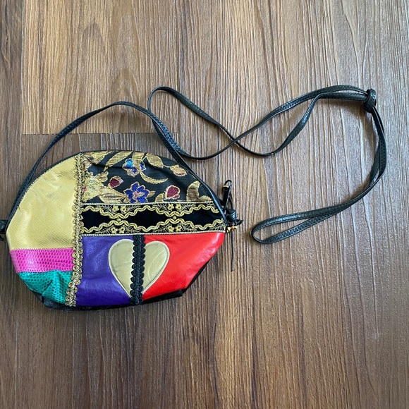 Sharif Handbags - Vintage black gold multicolor leather bag purse